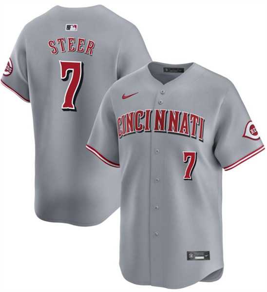 Mens Cincinnati Reds #7 Spencer Steer Gray Away Limited Stitched Baseball Jersey Dzhi
